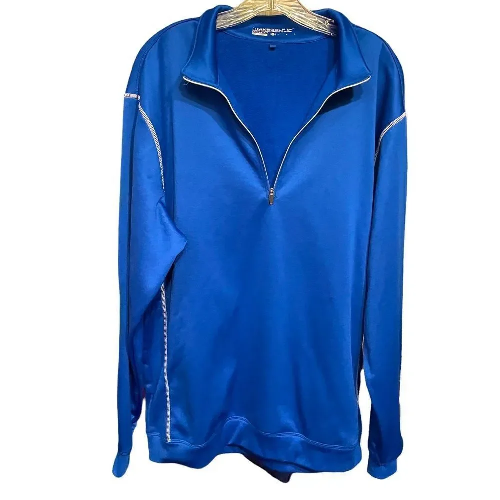 NIKE Golf Victory Therma-Fit Jacket Golf Blue Fleece Lined Pullover Mens L